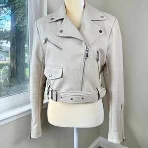Azalea Wang Attalae Faux Leather Moto Jacket Womens L Edgy‎ Cropped Minimalist